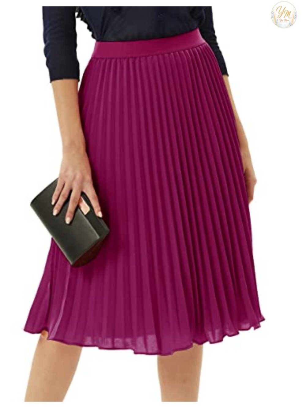 Pleated Midi A-Line Chiffon Skirt High Waist Flared Swing Casual Outfit